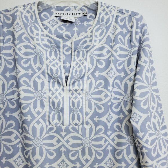 Gretchen Scott Split Neck 3/4 Sleeve Blouse in Piazza Pale Blue Size Medium - Picture 4 of 10